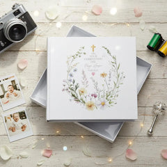Personalised Christening Baptism Communion, Delicate Floral Design Photo Album In Gift Box ukgiftstoreonline