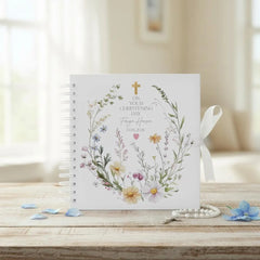 Personalised Christening Baptism Communion or Confirmation Delicate Floral Design Guestbook Scrapbook Photo Album