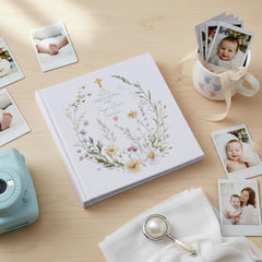 Personalised Large Book Bound Christening Baptism Communion, Photo Album With Delicate Floral Design