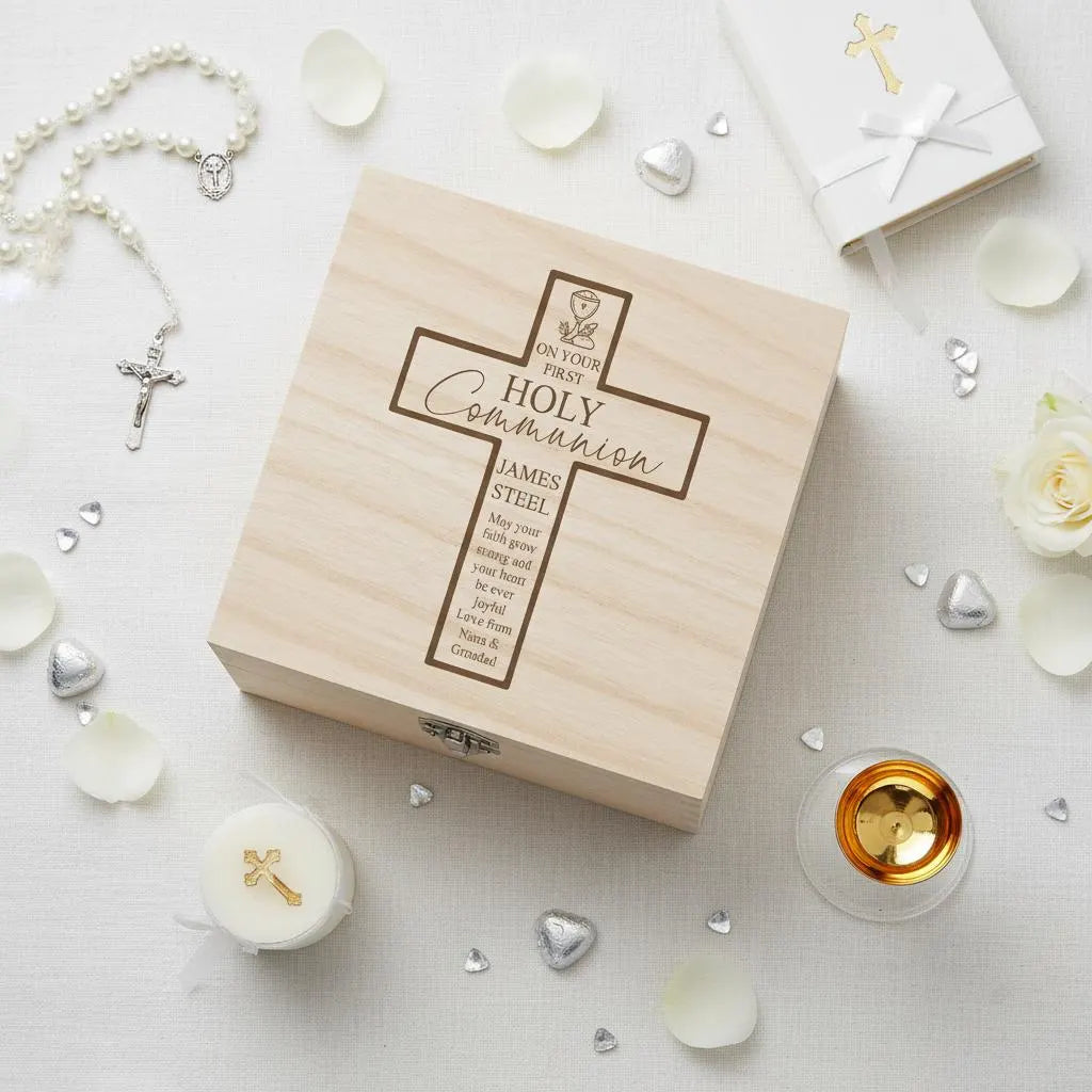 Personalised Wooden First Holy Communion Keepsake Memory Box Engraved ukgiftstoreonline