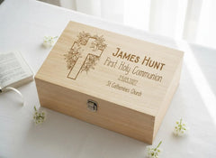 Personalised Communion Memory Keepsake Box With Floral Cross ukgiftstoreonline