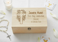 Personalised Communion Memory Keepsake Box With Floral Cross ukgiftstoreonline