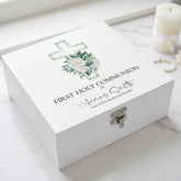 Personalised First Holy Communion Wooden Keepsake Memory Box Green Cross ukgiftstoreonline