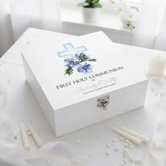 Personalised First Holy Communion Wooden Keepsake Memory Box Blue Cross ukgiftstoreonline