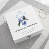 Personalised First Holy Communion Wooden Keepsake Memory Box Blue Cross ukgiftstoreonline