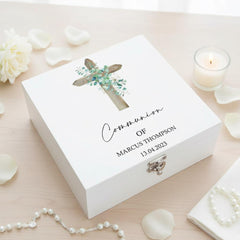 Personalised First Holy Communion Gift Wooden Keepsake Memory Box Natural Cross ukgiftstoreonline