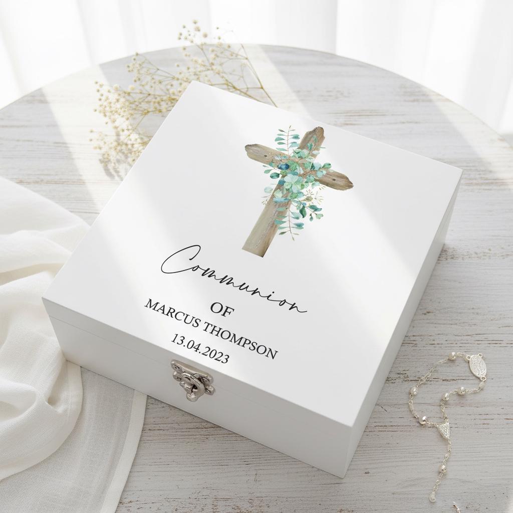 Personalised First Holy Communion Gift Wooden Keepsake Memory Box Natural Cross ukgiftstoreonline