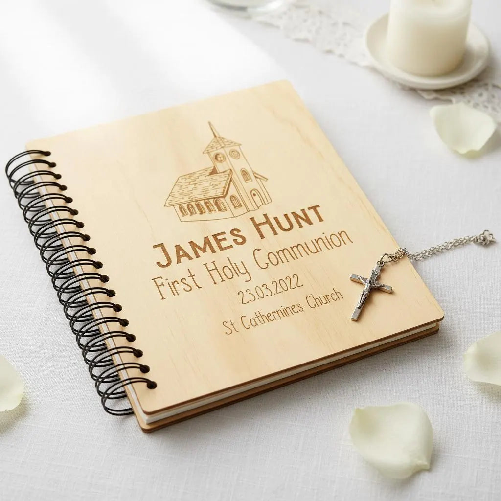 Personalised First Holy Communion Engraved Wooden Photo Album Church Design ukgiftstoreonline