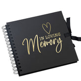 In Loving Memory Black Scrapbook Photo album or Guest Book Gold Script