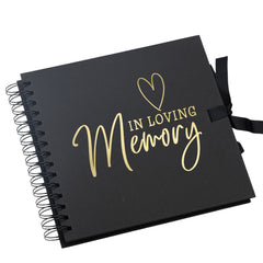 In Loving Memory Black Scrapbook Photo album or Guest Book Gold Script