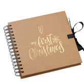 My First Christmas Brown Scrapbook Photo Album Gold Print
