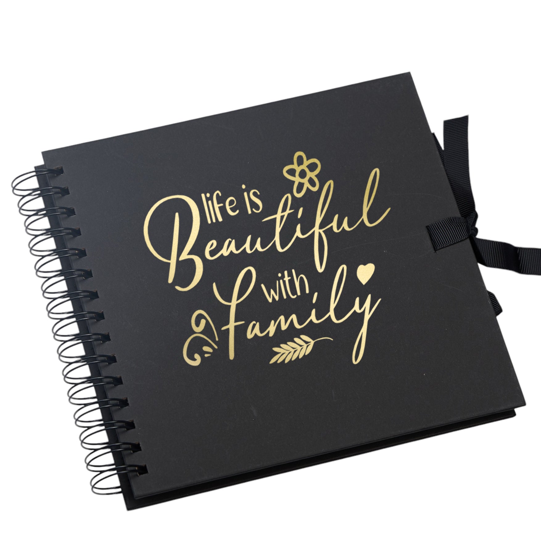Life Is Beautiful With Family Photo album Black Scrapbook Gold Script Scrapbook ukgiftstoreonline