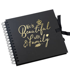 Life Is Beautiful With Family Photo album Black Scrapbook Gold Script