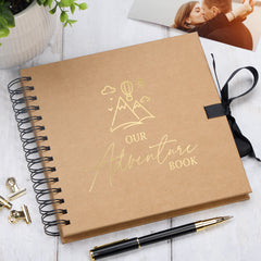Our Adventure Book Brown Scrapbook Photo album Gold Script