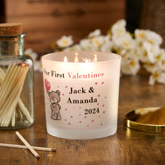 Personalised Gift Large Double Wick First Valentines Candle With Hearts