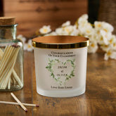 Personalised Large Double Wick Engagement Candle Gift With Floral Heart Wreath