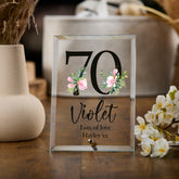 Personalised 70th Birthday Floral Keepsake Gift Glass Plaque Gift