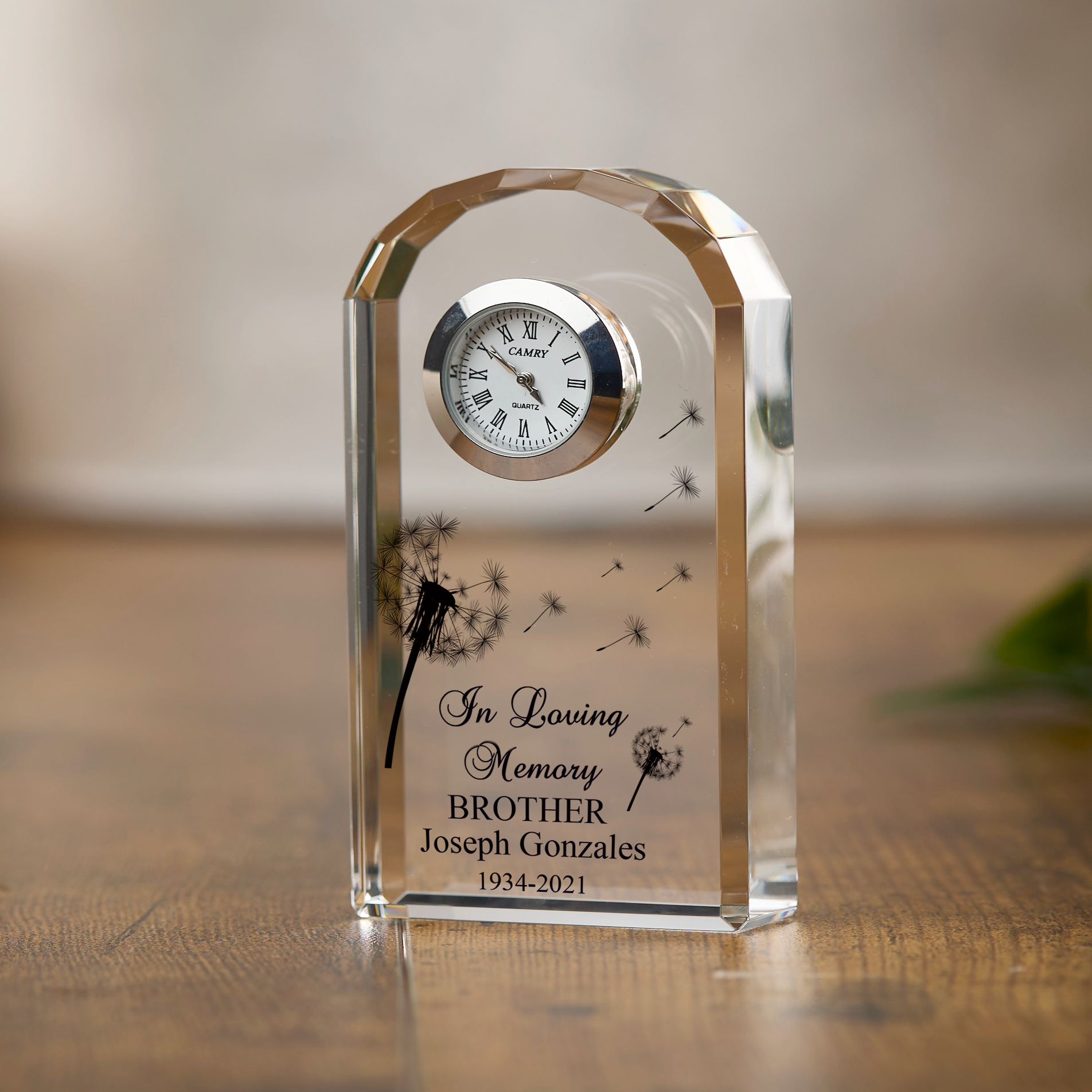 Personalised Condolence Gift Crystal Glass Clock Brother In Loving Memory Personalised Crystal Glass ukgiftstoreonline