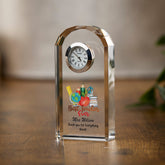 Personalised Teacher Crystal Glass Clock Gift With Stationary