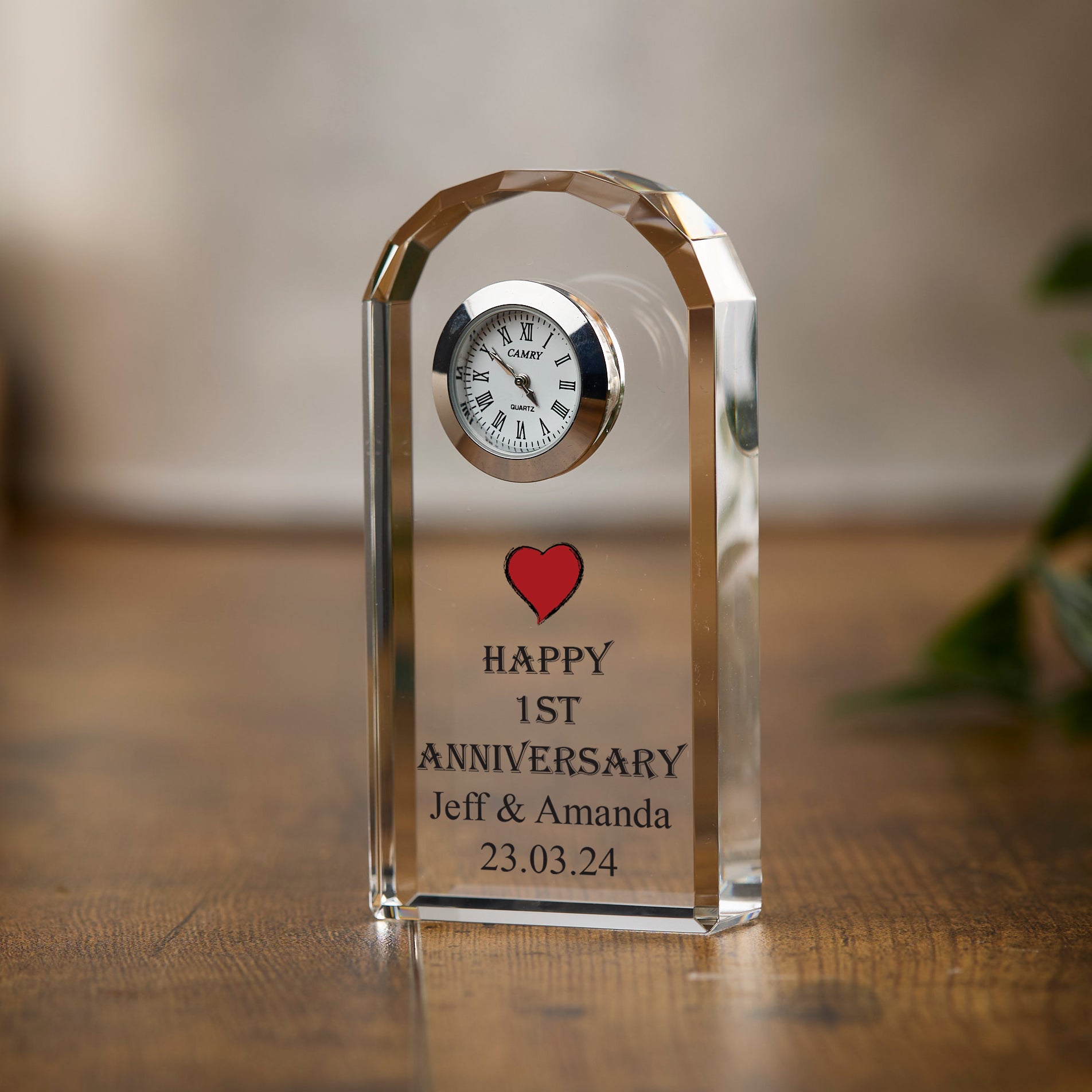 Personalised 1st Wedding Anniversary Crystal Glass Clock Gift Personalised Crystal Glass ukgiftstoreonline
