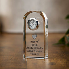 Personalised 60th Wedding Anniversary Crystal Glass Clock Gift Personalised Crystal Glass ukgiftstoreonline