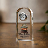 Personalised Teacher Crystal Glass Clock Gift With Floral Books