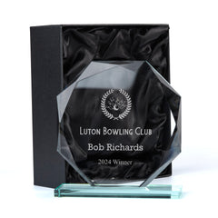 Large Jade Glass Personalised 15cm Bowling Trophy Award Engraved