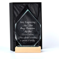 Large 20 cm Jade Glass Personalised Trophy Engraved Iceberg Wood Base