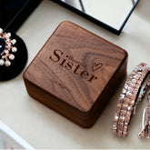Personalised Sister Jewellery Box Gift Luxury Walnut Wood Engraved