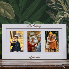 Personalised White Wooden Triple Photo 6 x 4 Frame Custom Engraved Any Message