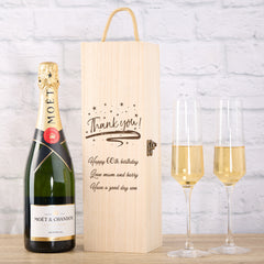 Personalised Wooden Wine Bottle Box, Engraved Thank you Gift