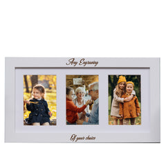 Personalised White Wooden Triple Photo 6 x 4 Frame Custom Engraved Any Message