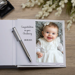 Personalised Christening 6x4" Slip in Photo Album Gift With Pink Cross