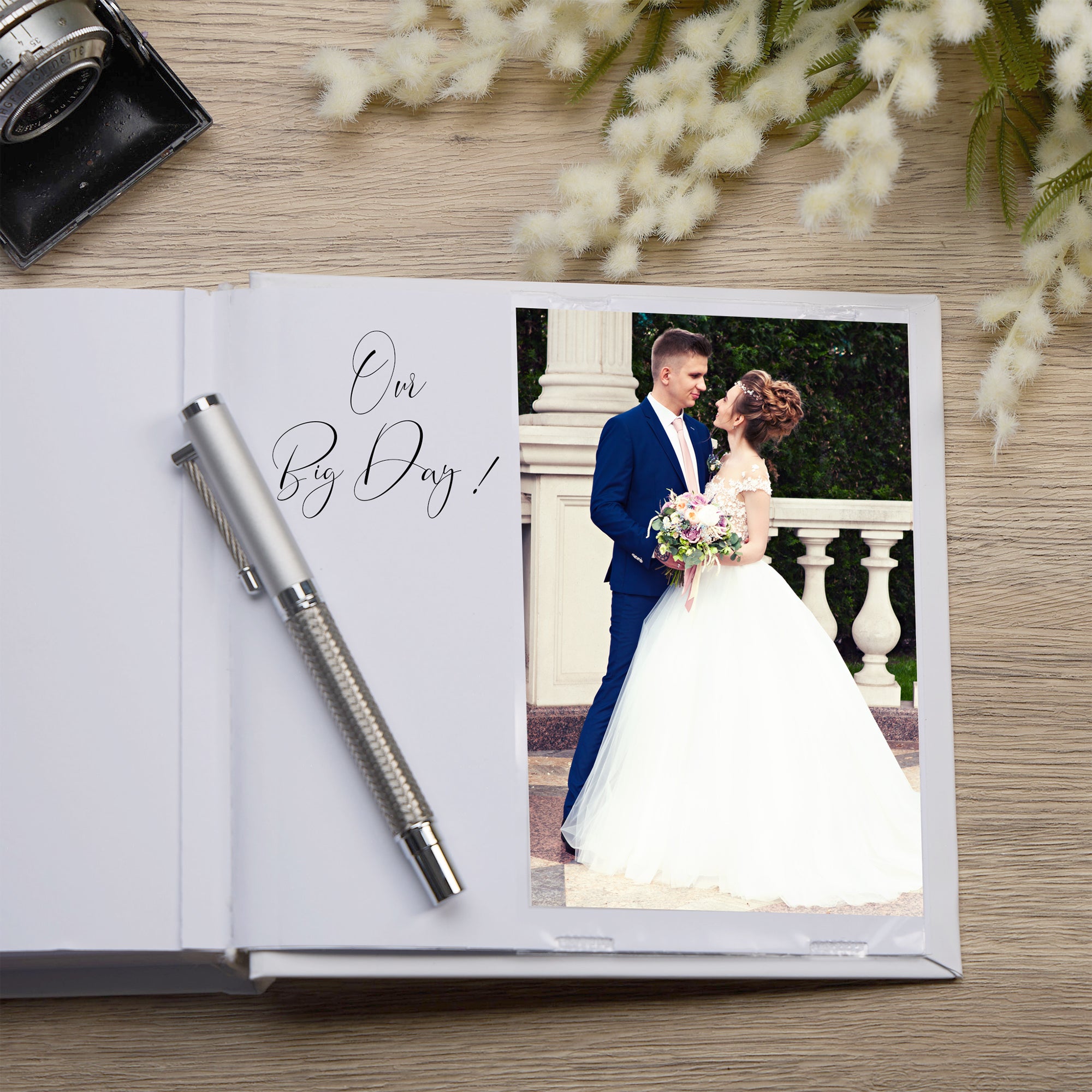 Personalised Wedding Photo Album Gift With Pink Floral Wreath Design wedding photo album ukgiftstoreonline