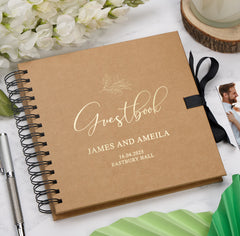 Personalised Custom Foil Wedding Guestbook With Delicate Leaves and Multiple Colours