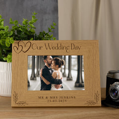 Personalised Wooden Engraved Photo Frames Wedding Any Message Multiple Sizes With Hearts
