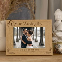 Personalised Wooden Engraved Photo Frames Wedding Any Message Multiple Sizes With Hearts