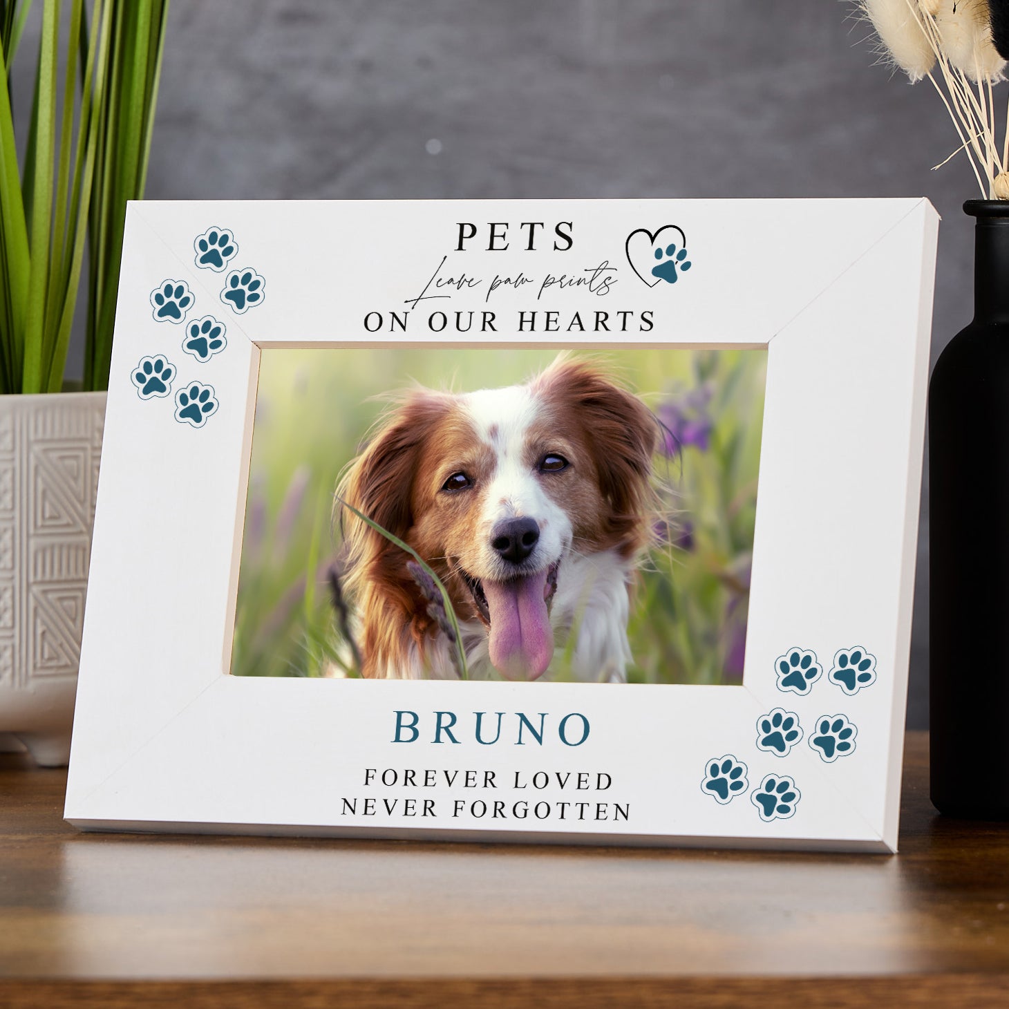 Personalised Pet Memorial Photo Frame Leave Paw Prints On Our Hearts Photo Frame ukgiftstoreonline Landscape