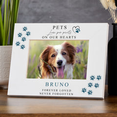 Personalised Pet Memorial Photo Frame Leave Paw Prints On Our Hearts Photo Frame ukgiftstoreonline Landscape
