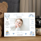Personalised Baby Boy Photo Frame With Birth Details and Cute Watercolour Design