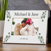 Personalised Wooden White Photo Frame with Custom Wording, Wedding, Anniversary, Birthday any occasion Gift With Leaves