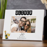 Personalised Any age Birthday White Photo Frame Gift With Champagne Bottle 16th, 18th, 21st, 30th, 40th, 50th, 60th, 70th, 80th Photo Frame ukgiftstoreonline Landscape