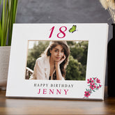 Personalised Any age Birthday White Photo Frame Gift With Flowers 16th, 18th, 21st, 30th, 40th, 50th, 60th, 70th, 80th Photo Frame ukgiftstoreonline Landscape