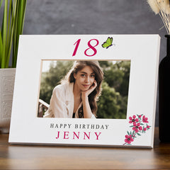 Personalised Any age Birthday White Photo Frame Gift With Flowers 16th, 18th, 21st, 30th, 40th, 50th, 60th, 70th, 80th Photo Frame ukgiftstoreonline Landscape