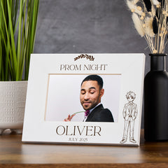 Personalised White Wooden Engraved Photo Frames Prom Night Boy