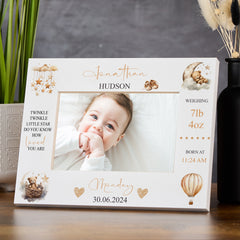 Personalised Baby Photo Frame With Birth Details and Cute Teddy Design