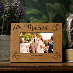 Personalised Wedding Married Brown Photo Frame Various Sizes