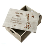 Personalised Large Baby Boy Or Girl Keepsake Crate Box With Giraffe