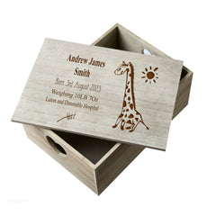Personalised Large Baby Boy Or Girl Keepsake Crate Box With Giraffe