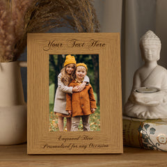 Personalised Wooden Photo Frames Custom Engraved Any Message Multiple Sizes Cursive Text